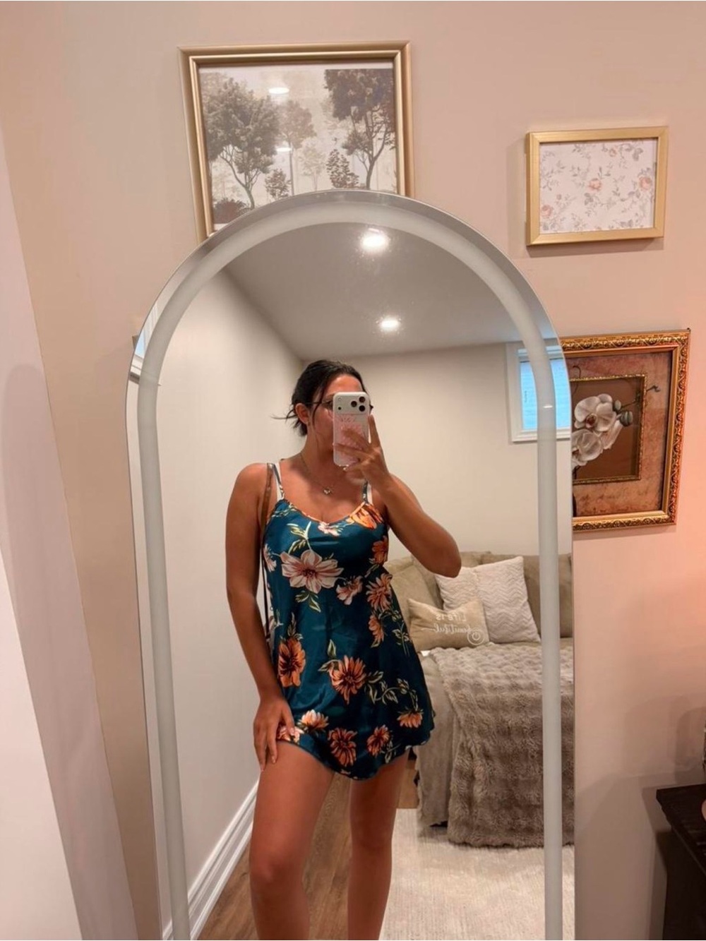 Avidlove Floral Slip Dress in Teal with Orange Bloom